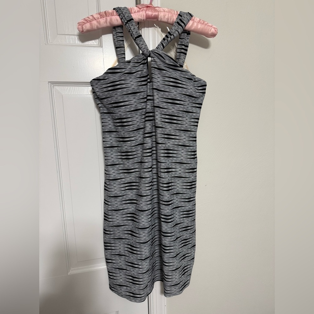 NWT Athleta Gray & Black Striped Halter Midi Kiki Swim Dress with Twist Back